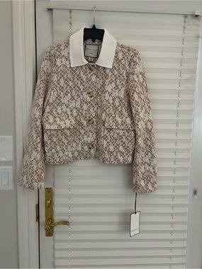 bagatelle Beige and White Tweed Cropped Blazer